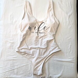 Bride One Piece Swimsuit Wife of the Party White Bachelorette M